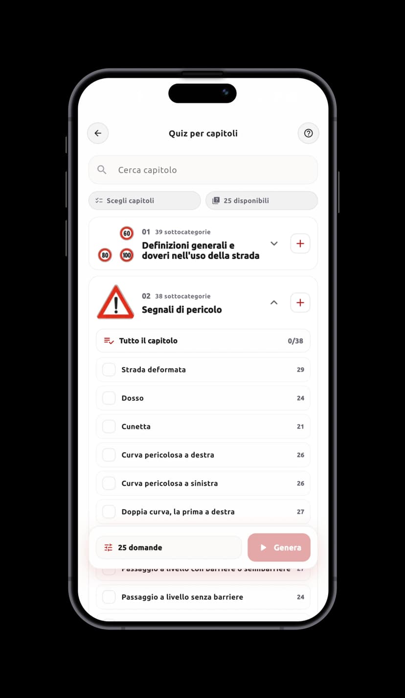 Scegli cosa ripassare nell’app PatenteFlash
