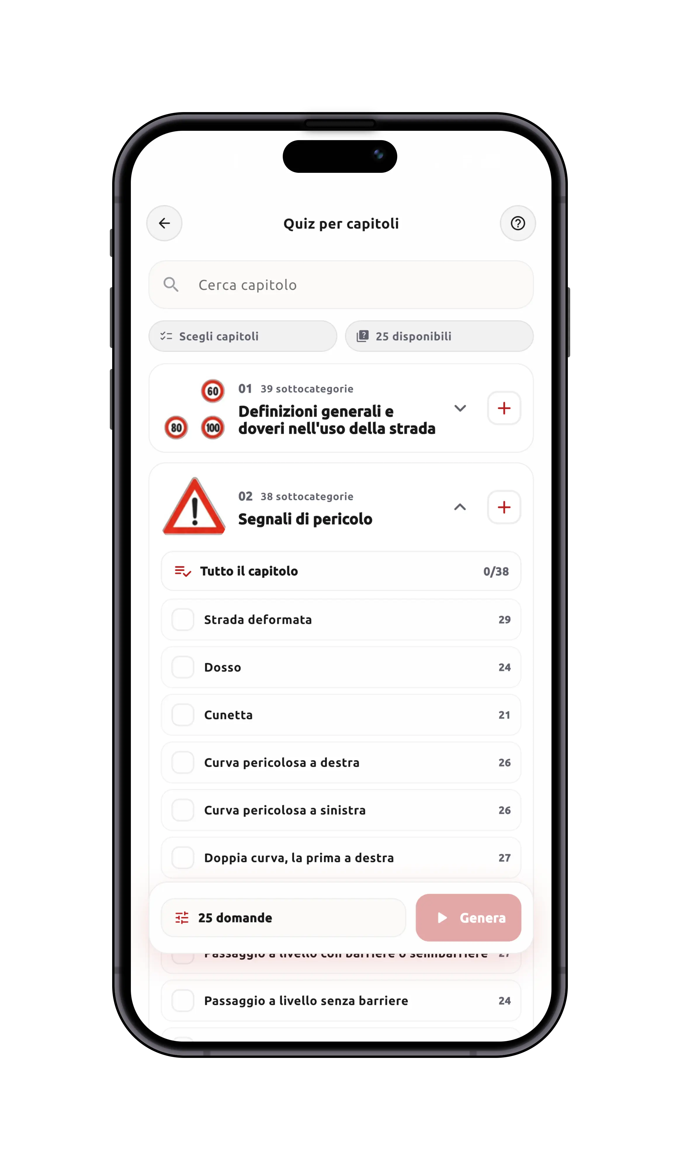 App PatenteFlash — quiz per capitolo