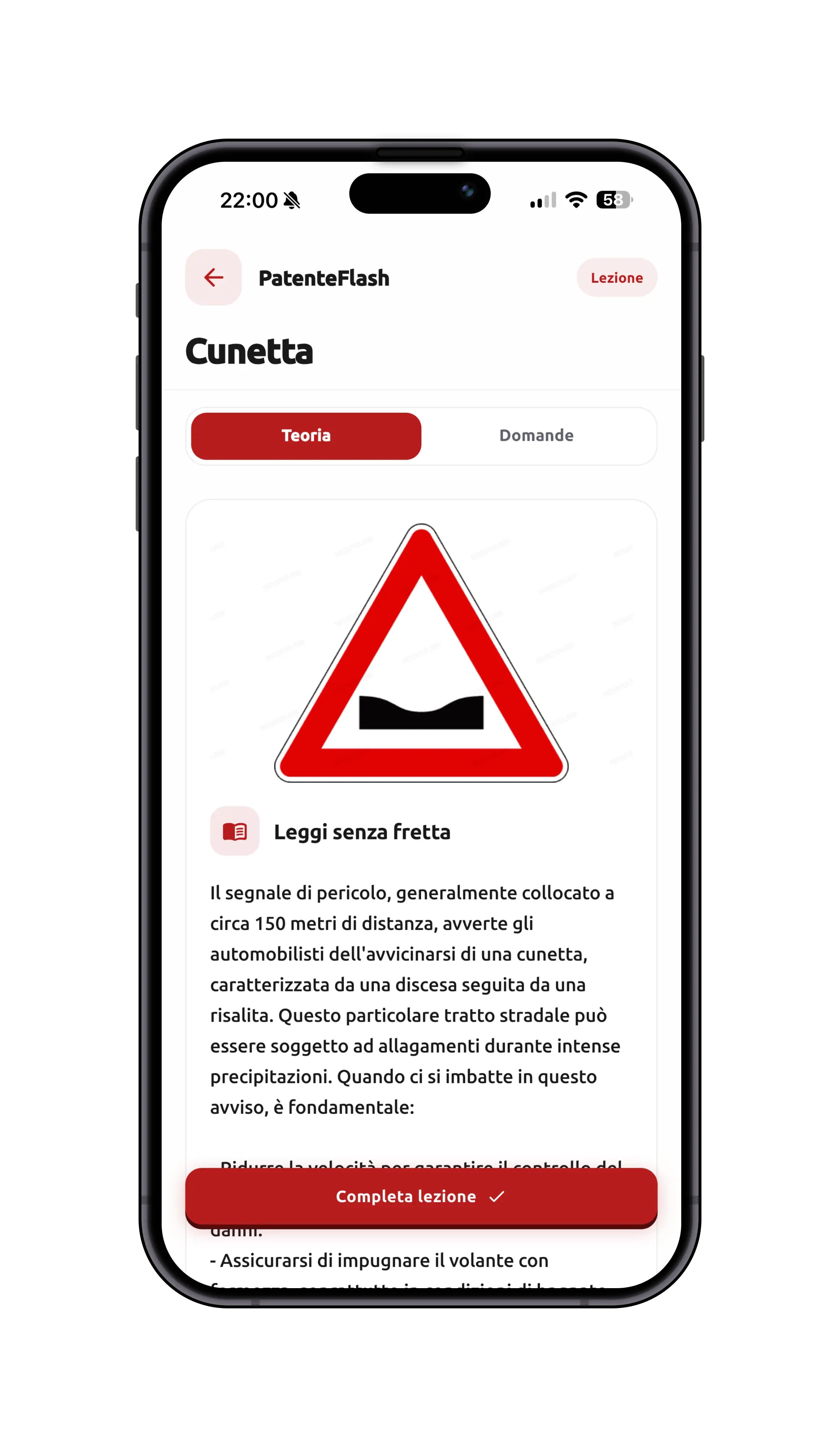 App PatenteFlash — argomento di teoria illustrato
